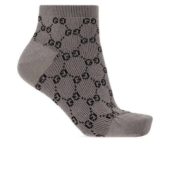 Gucci Ankle Socks in Gray Lamé Interlocking GG Black - Picture 1 of 4